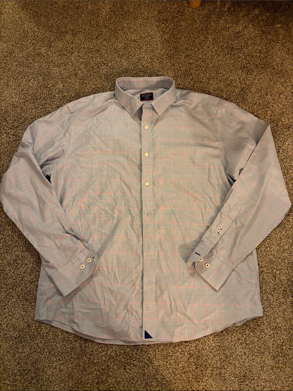 UNTUCKit Light Blue Dress Shirt with Pink Windowpane